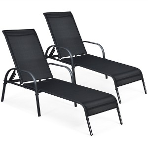 Tangkula 2PCS Adjustable Chaise Lounge Chair Recliner Patio Yard Outdoor w/ Armrest Black - 1 of 4
