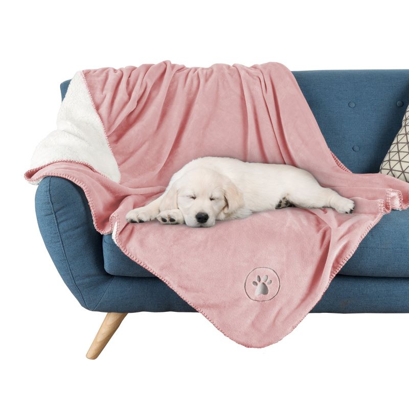 Waterproof Pet Blanket - 50x60-Inch Reversible Fleece Throw Protects Couches, Cars, and Beds from Spills, Stains, and Fur by PETMAKER (Pink), 4 of 9