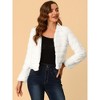 Allegra K Women's Winter Warm Cropped Collarless Faux Fur Fluffy Jacket - 3 of 4