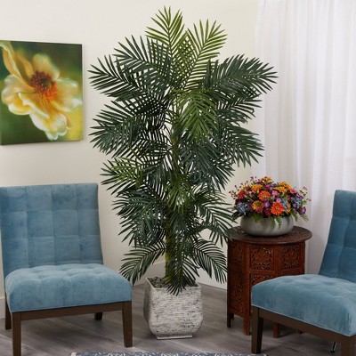 6.5-ft Green Artificial Palm Tree in White Resin Planter