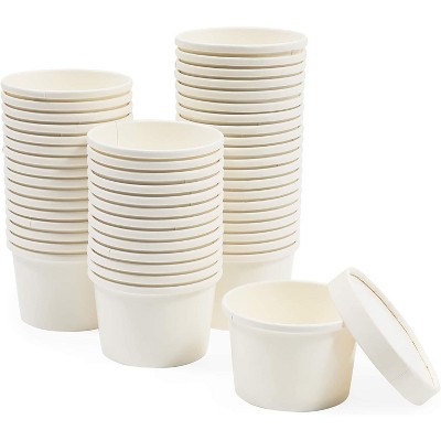 Juvale 50 Pack 8 oz Disposable Soup Containers+Lids, Take Out Cups, Hot/Cold Food to Go, Ice Cream, White