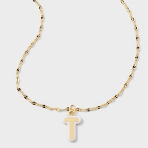 14K Gold Dipped Enamel "T" Initial Pendant Necklace - A New Day™ Gold/White - 1 of 4