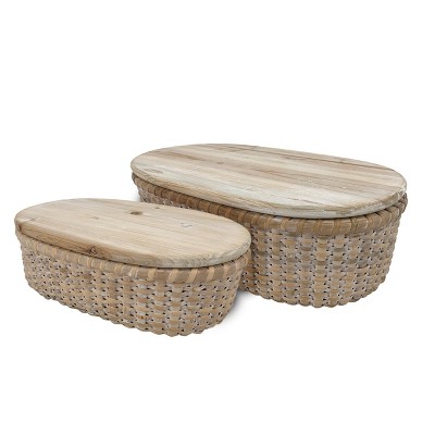 VIP Wood 18.5 in. Brown Oval Box with Wave Design Set of 2