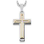 Men's West Coast Jewelry Silvertone and Goldplated Stainless Steel Multiple Layer Cross Pendant