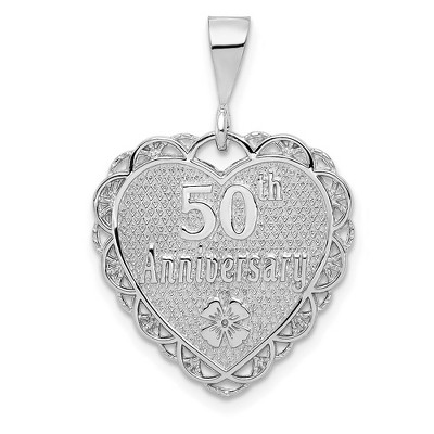 Black Bow Jewelry 14k White Gold 50th Anniversary Heart Pendant, 20mm