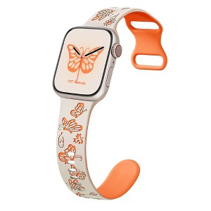 HTUTWOO Butterfly Engraved Apple Watch Band, Two-tone Silicone Strap 38/40/41/42/44/45/46/49mm for iWatch Series 11 10 9 8 7 6 5 4 3 2 1 SE Ultra - 1 of 4