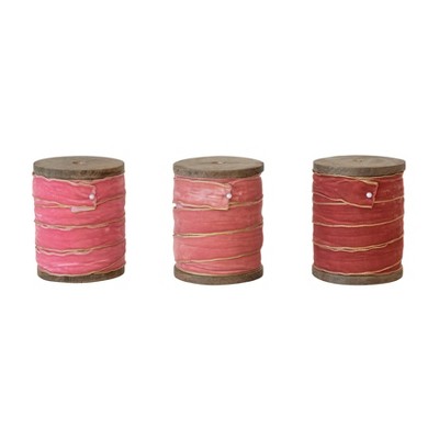Storied Home Velvet Ribbon with Metallic Edges on Wood Spool, Multicolor, Set of 3