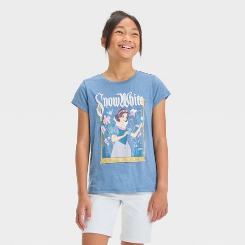 Girls' Disney Snow White Fairest Of All Short Sleeve Graphic T-shirt - Blue  : Target