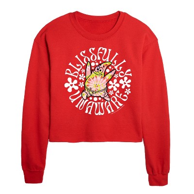 SpongeBob SquarePants Blissfully Unaware Cropped Long Sleeve Crew Neck Sweatshirt - Red - X-Large