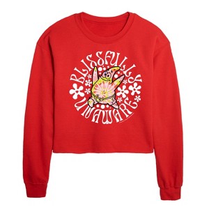 SpongeBob SquarePants Blissfully Unaware Cropped Long Sleeve Crew Neck Sweatshirt - Red - X-Large - 1 of 4