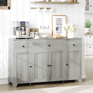 55" Sideboard Buffet Cabinet, Wood Coffee Bar Cabinet with 3 Drawers & Adjustable Shelves, Entryway Console Table, Floor Cupboard Cabinet - 1 of 4