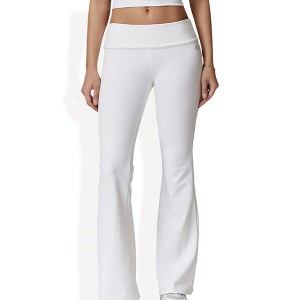 Anna-Kaci Active Women's Foldover Waist Flare Leg Yoga Pants in Ribbed Knit - 1 of 4