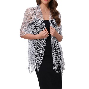 INSPIRE CHIC Women's Sequin Shawls and Wraps for Evening Dresses Fringed Sparkly Scarf 1Pc - 1 of 4