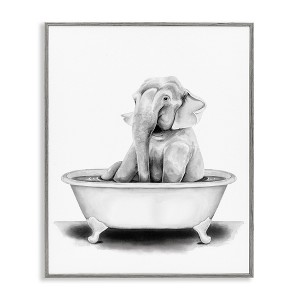 Stupell Industries Elephant In Tub Funny Framed Giclee Art, Gray, 16" x 20" - 1 of 4
