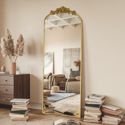 65"x22"  Arched Full Length Mirror Metal Vintage Mirror Baroque Style,Antique Gold