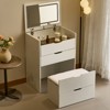 3-in-1 Vanity Desk with Mirror And Lights, Small Vanity Desk Set with Visible Glass Tabletop, 3 Drawers, Storage Bench, 3-color Lighting Mirror - 3 of 4