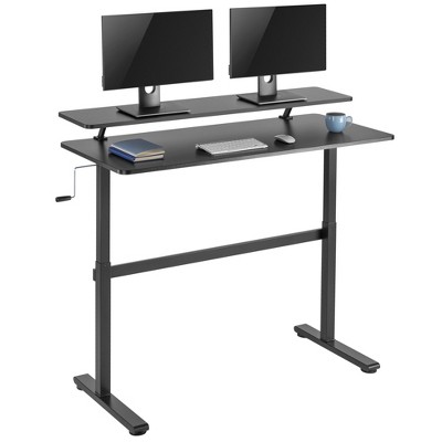 Tranzendesk Standing Desk with Clamp-On Shelf - 55" Sit to Stand Workstation with 55” Monitor Stand - Black - Stand Steady