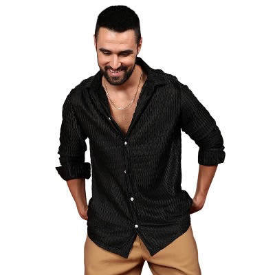 Campus Sutra Men Men's Onyx Black Curly-Creased Shirt
