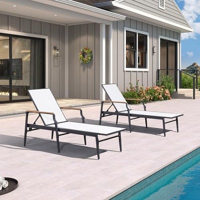 PURPLE LEAF Outdoor Chaise Lounge Chair Set of 2 Patio Pool Lounger Chairs with Wooden Armrest Sunbathing Tanning Recliner for Outside Backyard