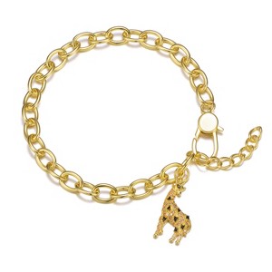 Guili 14K Yellow Gold Plated Sterling Silver with Fancy Cubic Zirconia Giraffe Dangle Charm Bracelet, Elegant Design for Every Occasion - 1 of 3