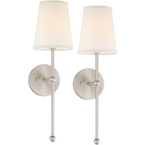 Possini Euro Design Elena Modern Wall Light Sconces Set of 2 Brushed Nickel Hardwire 6" Fixture Cream Linen Shade for Bedroom Reading Living Room Home - 1 of 4