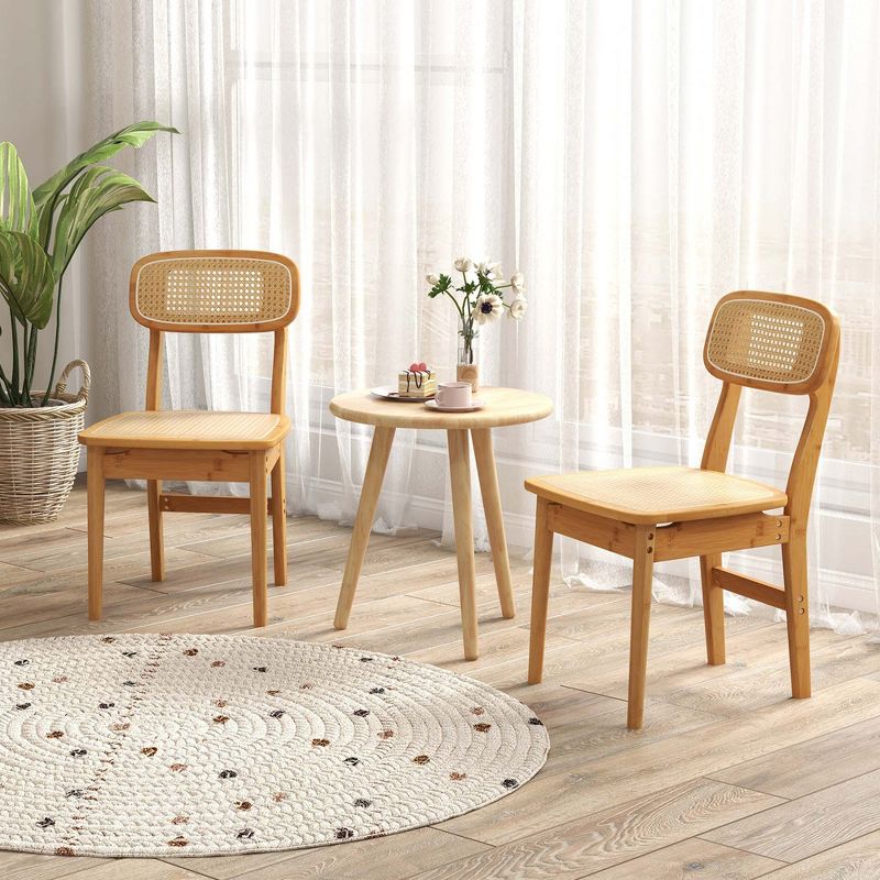 Costway Rattan Accent Chairs Set of 2 Bamboo Frame Cane Woven Backrest &Seat Dining Room, 4 of 9