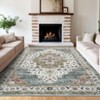 Washable Vintage Rug Non Slip Low Pile Rug Soft Throw Floor Cover Floral Foldable Indoor Carpet for Living Room Bedroom Playroom Nursery - 2 of 4