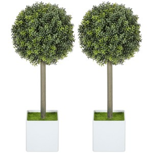 TopComfy Artificial Trees 2 Pcs Artificial Boxwood Topiary Balls Fake Boxwood Balls UV Resistant Boxwood Tree for Garden, Green, 3.9"*3.9"*17.7" - 1 of 4