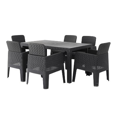 Lucca 7pc Dining Set with Cushions - Black/Gray - DUKAP