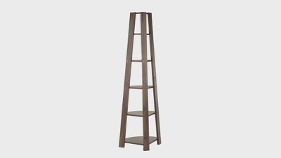 Walnut 5-Tier Corner Etagere Bookcase