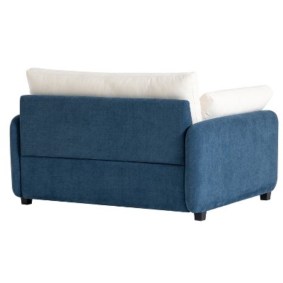 Oversized Blue and Cream Chenille Accent Armchair with Wood Frame