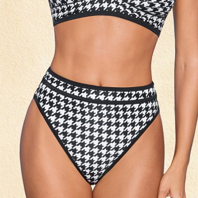 Women's Classic Houndstooth High-Waisted Cheeky Bikini Bottoms - Cupshe