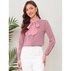 INSPIRE CHIC Women's Tie Neck Contrast Color Button Down Long Sleeves Shirt - 2 of 4