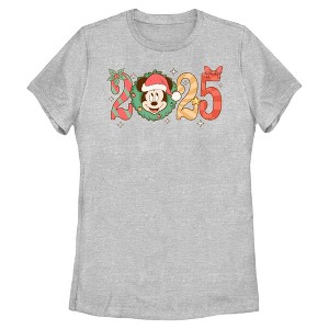 Womens Mickey & Friends Christmas Wreath Mouse Holiday Year T Shirt - 1 of 4