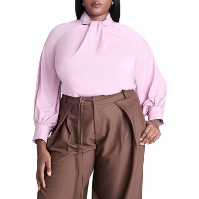 ELOQUII Women's Plus Size Neck Tie Top With Cut Outs
