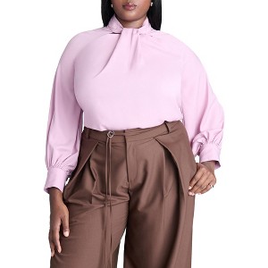 ELOQUII Women's Plus Size Neck Tie Top With Cut Outs - 1 of 4