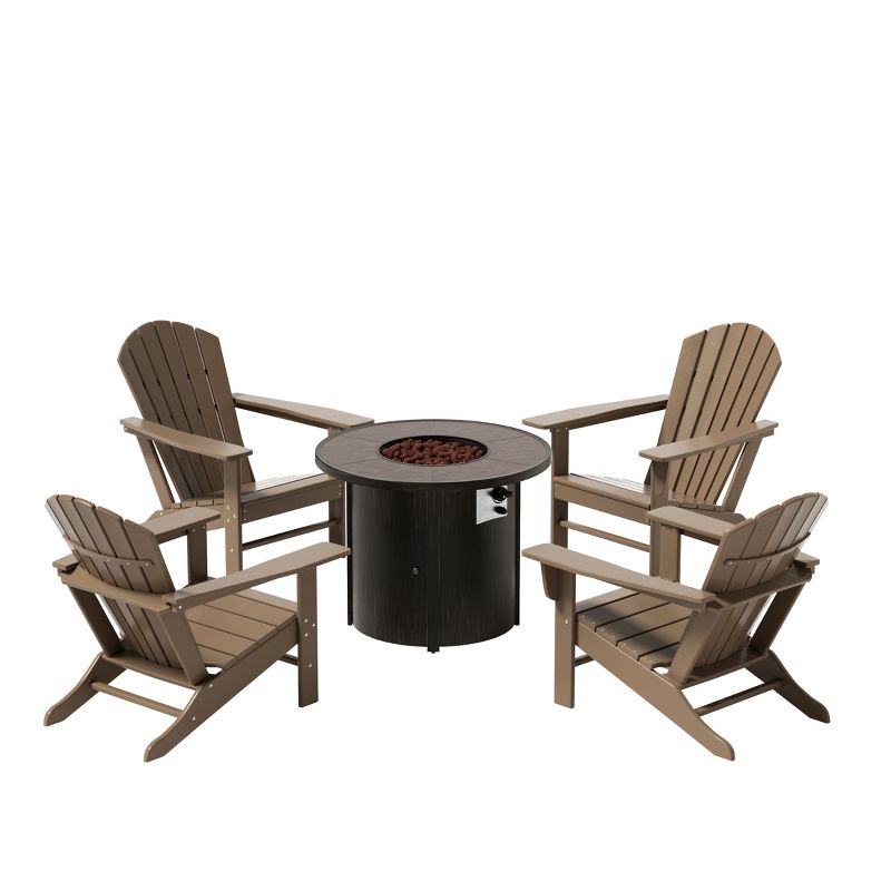WestinTrends Outdoor Patio Adirondack Chair With Round Fire Pit Table Sets, 1 of 3