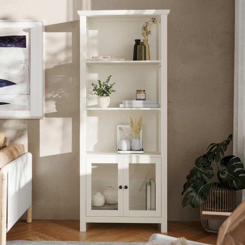 Flash Furniture Stella Modern Farmhouse Wooden Bookcase and Storage Cabinet with Tempered Glass Doors and 3 Upper Shelves, 4 of 12