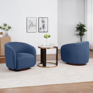 SEYNAR Modern Glam Boucle Fabric Round 360 Degree Swivel Barrel Chair Set of 2 - 1 of 4