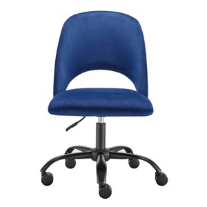 HomeRoots Blue And Black Steel And Velvet Adjustable Swivel Rolling Office Chair - 1 of 4