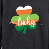 Women's - Instant Message - Lucky Striped Shamrock Lightweight French Terry Wide Neck Long Sleeve Graphic Shirt - 2 of 4