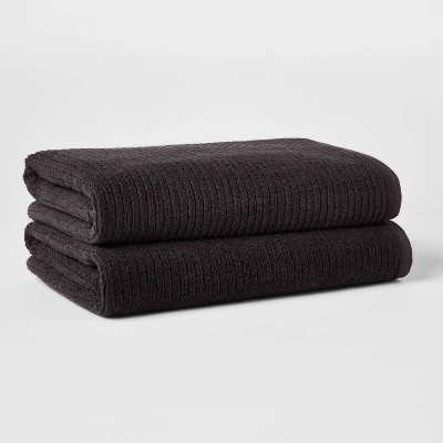 2pk XL Quick Dry Ribbed Bath Towel Set Washed Black - Threshold™