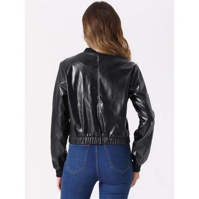 Allegra K Women's Long Sleeve Stand Collar Drop Shoulder Bomber Jacket X-Small Black — фото 3