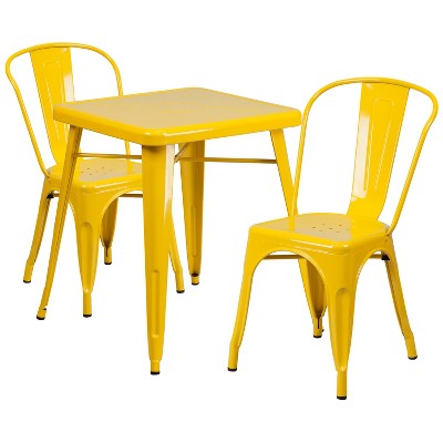 Flash Furniture Commercial Grade 23.75" Square Metal Indoor-Outdoor Table Set with 2 Stack Chairs