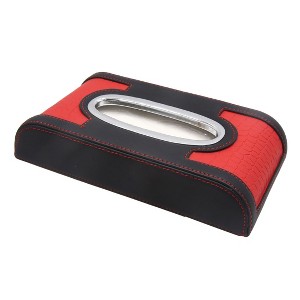 Unique Bargains Faux Leather Tissue Box Cover Napkin Paper Holder Case for Car Home Black Red - 1 of 3