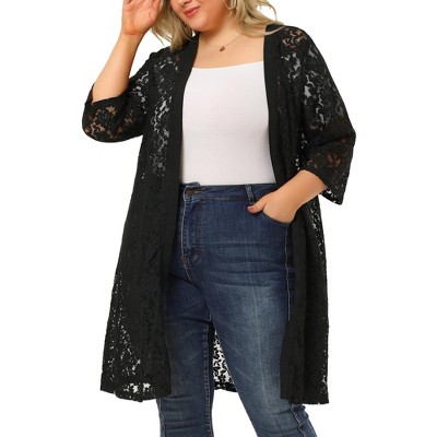 WOMEN'S PLUS SIZE LONG LACE CARDIGAN MADE IN USA TRENDY CASUAL ELEGANT BASIC 