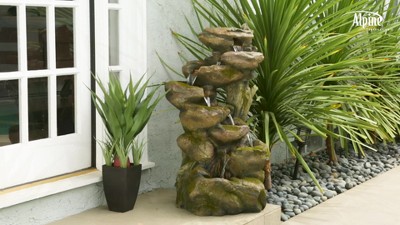 Rustic Gray and Brown Multi-Tier Stone Fountain with LED Lights