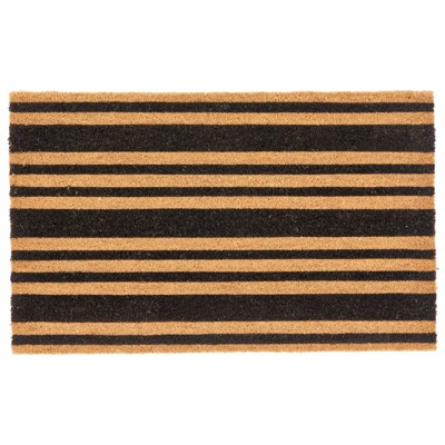 Elegant Natural Coir 36"x22" Outdoor Doormat with Non-Slip Backing - Black Stripe