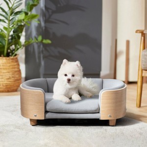 Bulldog 26.4" Width Small Dog Beds With Removable Washable Cover, Velvet Cushion With Solid Wood legs and Bent Wood Back-The Pop Home - 1 of 4