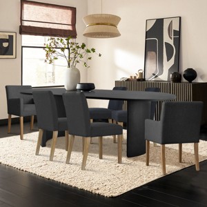 7-Piece Oval Dining Table Set, 79” Wood Pedestal Table with 4 Upholstered Armless Chairs & 2 Armchairs, Modern Dining Room Furniture-Maison Boucle - 1 of 4